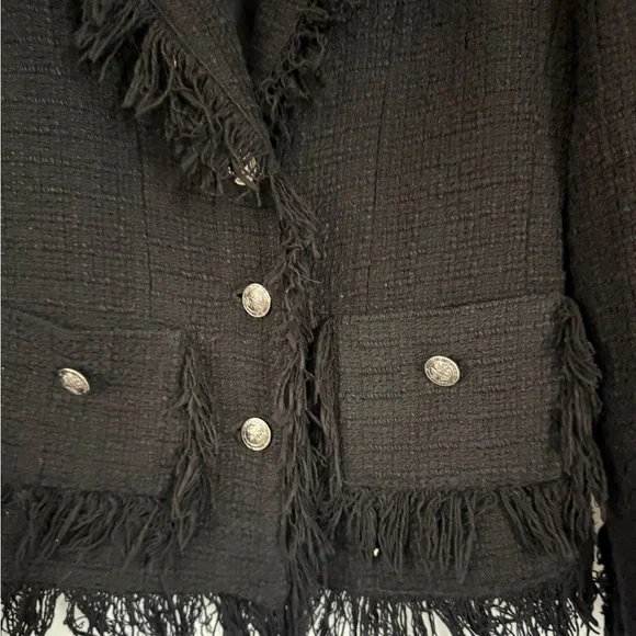 Serena Kay Paris Black Tweed Fringe Blazer | French Bouclé Jacket | Size 36/4-6 - Picture 3 of 11